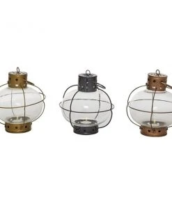 Grayson Lane Set of 3 7-in x 8-in Rustic Lantern - Multi Coloured Metal