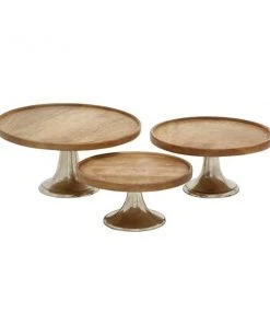 Grayson Lane Set of 3 10-in, 12-in, 14-in Brown Natural Cake Stand - Mango Wood
