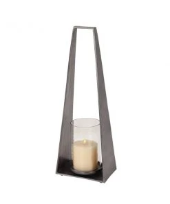 Grayson Lane 24-in x 9-in Modern Candle Holder Lantern - Grey Aluminum