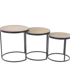 Grayson Lane Set of 3 16-in, 18-in, 20-in Industrial Accent Table - Beige Wood