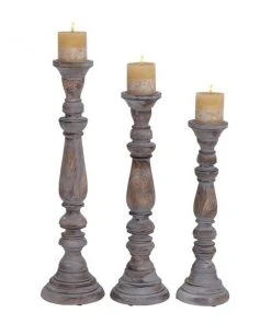 Grayson Lane Set of 3 23-in, 21-in, 18-in Traditional Candle Holder - Brown Mango Wood