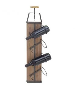 Grayson Lane 32 In. x 8 In. Industrial Wine Holder Rack - Brown Wood