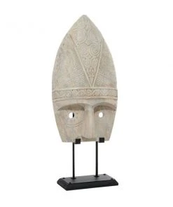 Grayson Lane 27-in x 11-in Vintage Mask Sculpture - White Wood