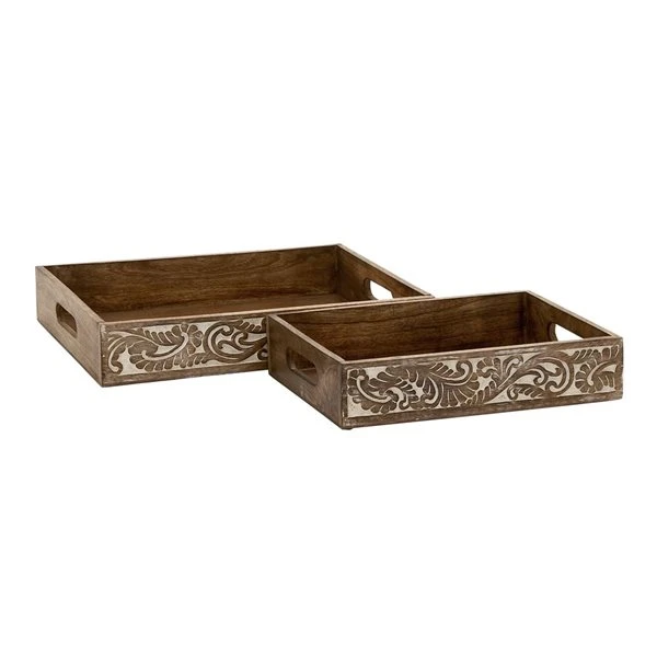 Grayson Lane Set of 2 18-in, 15-in Traditional Tray - Brown Mango Wood 5 Grayson Lane Set of 2 18-in, 15-in Traditional Tray - Brown Mango Wood - Image 5