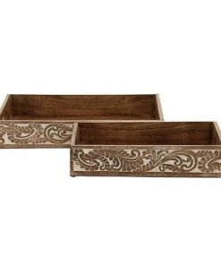 Grayson Lane Set of 2 18-in, 15-in Traditional Tray - Brown Mango Wood