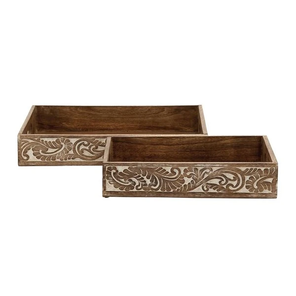 Grayson Lane Set of 2 18-in, 15-in Traditional Tray - Brown Mango Wood 1 Grayson Lane Set of 2 18-in, 15-in Traditional Tray - Brown Mango Wood