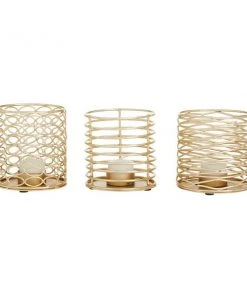 Grayson Lane Set of 3 4-in x 4-in Glam Candle Holders -Gold Iron