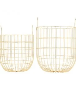 Grayson Lane Set of 2 17-in x 11-in Contemporary Storage Baskets - Gold Iron