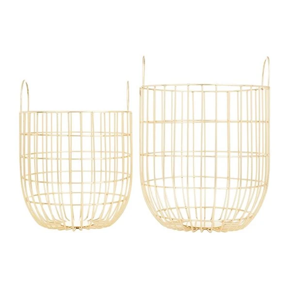 Grayson Lane Set of 2 17-in x 11-in Contemporary Storage Baskets - Gold Iron 1 Grayson Lane Set of 2 17-in x 11-in Contemporary Storage Baskets - Gold Iron