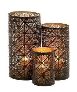 Grayson Lane Set of 3 12-in, 10-in, 6-in Eclectic Lantern - Brown Metal