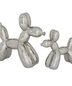 Grayson Lane Set of 2 7-in, 9-in Silver Contemporary Dog Sculpture - Porcelain