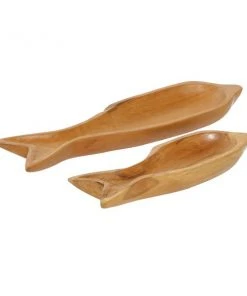 Grayson Lane Set of 2 24-in, 16-in Coastal Style Tray - Brown Teak Wood