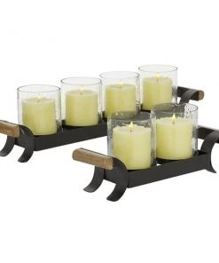 Grayson Lane Set of 2 12.75-in, 21.25-in Candle Holder - Black Metal