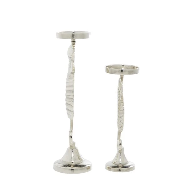 Grayson Lane Set of 2 18-in, 14-in Coastal Candle Holder - Silver Aluminum 5 Grayson Lane Set of 2 18-in, 14-in Coastal Candle Holder - Silver Aluminum - Image 5