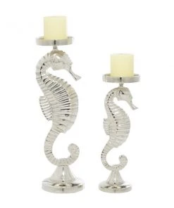 Grayson Lane Set of 2 18-in, 14-in Coastal Candle Holder - Silver Aluminum
