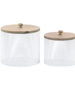 Grayson Lane Set of 2 6-in, 7-in Farmhouse Decorative Jar - White Metal