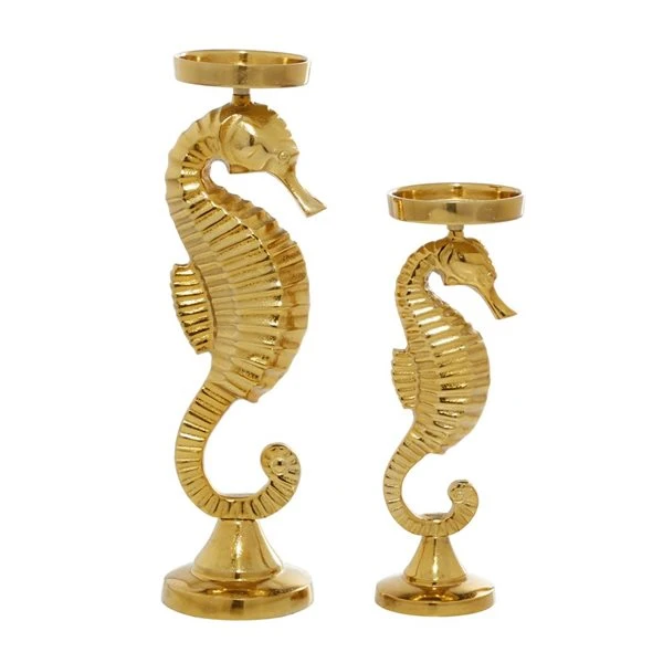 Grayson Lane Set of 2 18-in, 14-in Coastal Candle Holder - Gold Aluminum 5 Grayson Lane Set of 2 18-in, 14-in Coastal Candle Holder - Gold Aluminum - Image 5