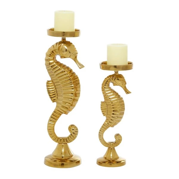 Grayson Lane Set of 2 18-in, 14-in Coastal Candle Holder - Gold Aluminum 1 Grayson Lane Set of 2 18-in, 14-in Coastal Candle Holder - Gold Aluminum