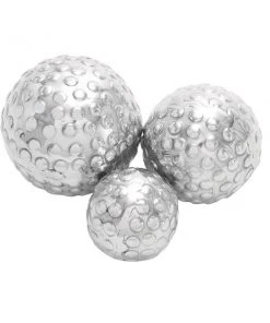 Grayson Lane Set of 3 5-in, 4-in, 3-in Silver Glam Orbs & Vase Filler -Aluminum
