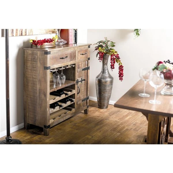 Grayson Lane 42 In. x 37 In. Rustic Wine Storage - Brown Mango Wood 2 Grayson Lane 42 In. x 37 In. Rustic Wine Storage - Brown Mango Wood - Image 2