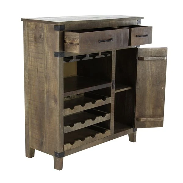 Grayson Lane 42 In. x 37 In. Rustic Wine Storage - Brown Mango Wood 5 Grayson Lane 42 In. x 37 In. Rustic Wine Storage - Brown Mango Wood - Image 5