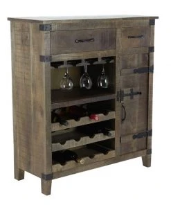 Grayson Lane 42 In. x 37 In. Rustic Wine Storage - Brown Mango Wood