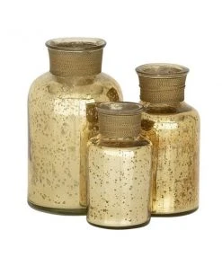 Grayson Lane Set of 3 7-in, 6-in, 5-in Glam Decorative Jar -s - Gold Glass -