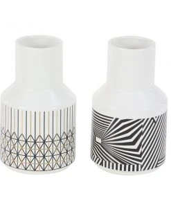 Grayson Lane Set of 2 5-in x 9-in Contemporary Vase - White Dolomite