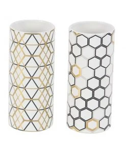 Grayson Lane Set of 2 4-in x 9-in Contemporary Vase - White Dolomite