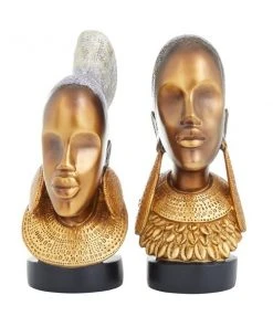 Grayson Lane Set of 2 11-in x 5-in Eclectic Sculptures - Gold Poly Stone