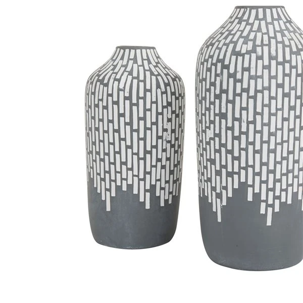Grayson Lane Set of 2 13-in x 6-in Modern Vases - Grey Stoneware 5 Grayson Lane Set of 2 13-in x 6-in Modern Vases - Grey Stoneware - Image 5