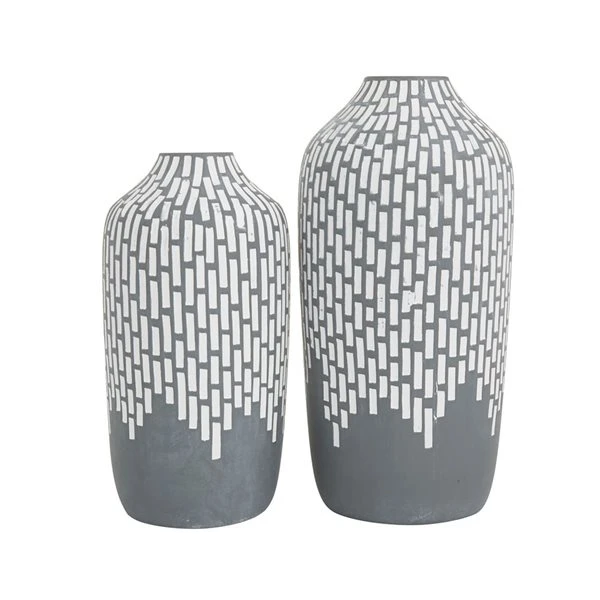 Grayson Lane Set of 2 13-in x 6-in Modern Vases - Grey Stoneware 1 Grayson Lane Set of 2 13-in x 6-in Modern Vases - Grey Stoneware