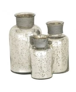 Grayson Lane Set of 3 7-in, 6-in, 5-in Glam Decorative Jar -s - Silver Glass -