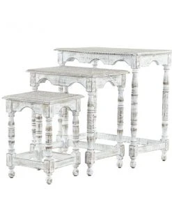 Grayson Lane Set of 3 24-in, 21-in, 16-in Eclectic Accent Table - White Mango Wood