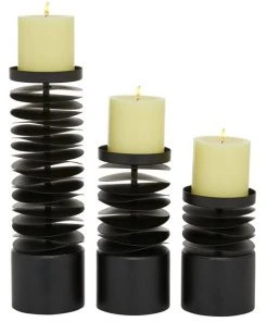 Grayson Lane Set of 3 6-in, 8-in, 12-in Contemporary Candle Holder - Black Metal