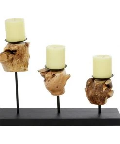 Grayson Lane 12-in x 18-in Natural Candlestick Holders -Black Teak Wood