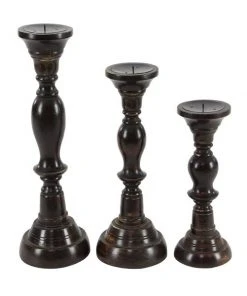 Grayson Lane Set of 3 18-in, 15-in, 12-in Farmhouse Candle Holder - Black Mango Wood -GRAYSON LANE shop 330861791 AlternateImage5 l