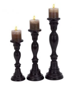 Grayson Lane Set of 3 18-in, 15-in, 12-in Farmhouse Candle Holder - Black Mango Wood