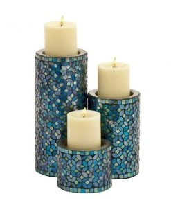 Grayson Lane Set of 3 10-in, 7-in, 4-in Glam Candle Holder - Turquoise Metal