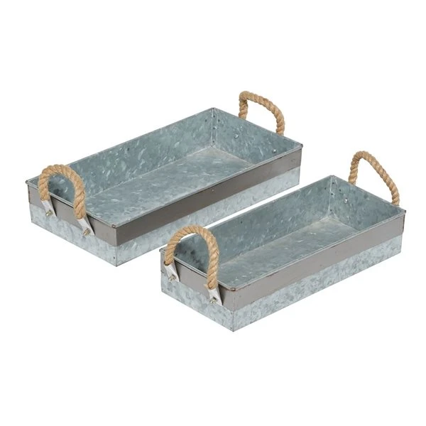 Grayson Lane Set of 2 16-in, 14-in Farmhouse Tray - Grey Metal 5 Grayson Lane Set of 2 16-in, 14-in Farmhouse Tray - Grey Metal - Image 5