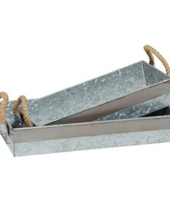 Grayson Lane Set of 2 16-in, 14-in Farmhouse Tray - Grey Metal