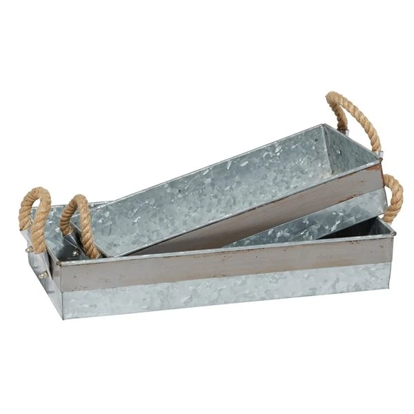 Grayson Lane Set of 2 16-in, 14-in Farmhouse Tray - Grey Metal 1 Grayson Lane Set of 2 16-in, 14-in Farmhouse Tray - Grey Metal