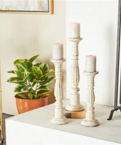 Grayson Lane Set of 3 21-in, 17-in, 15-in Traditional Candle Holder - White Mango Wood -GRAYSON LANE shop 330861807 AlternateImage2 l