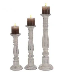 Grayson Lane Set of 3 21-in, 17-in, 15-in Traditional Candle Holder - White Mango Wood
