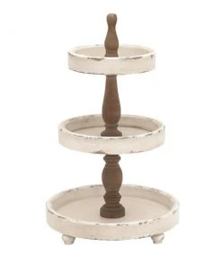 Grayson Lane 24-in x 15-in Farmhouse 3-Tier Tray Stand - White Wood