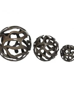Grayson Lane Set of 3 8-in, 6-in, 4-in Brass Contemporary Orbs & Vase Filler -Aluminum
