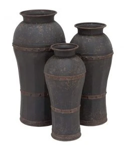 Grayson Lane Set of 3 37-in, 33-in, 29-in Rustic Vase - Brown Metal
