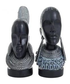 Grayson Lane Set of 2 11-in x 5-in Eclectic Sculptures - Black Poly Stone