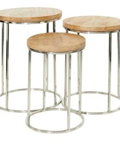Grayson Lane Set of 3 14-in, 17, 18-in Contemporary Accent Table - Brown Stainless Steel
