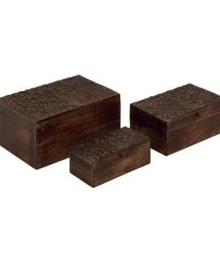 Grayson Lane Set of 3 12-in, 10-in, 8-in Brown Rustic Box - Mango Wood